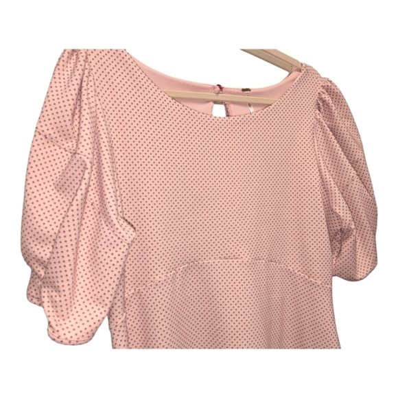 Free People Penelope mini dress pink polka dot puff sleeve fit and flare - Picture 4 of 6